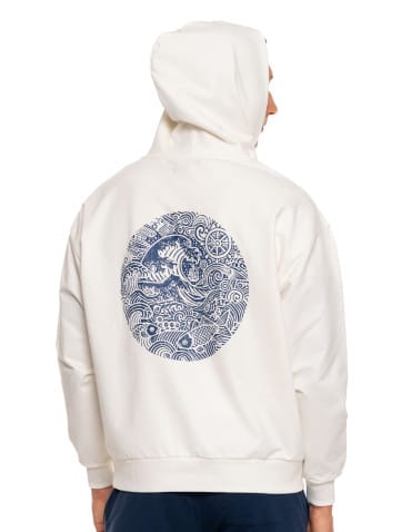 Bluzy męskie - Męska bluza dresowa z kapturem i nadrukiem na plecach BIAŁY - produkt 12