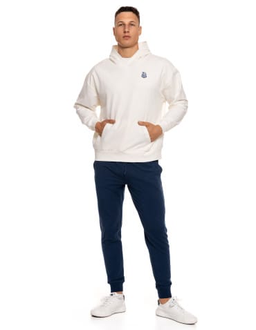 Bluzy męskie - Męska bluza dresowa z kapturem i nadrukiem na plecach BIAŁY - produkt 13