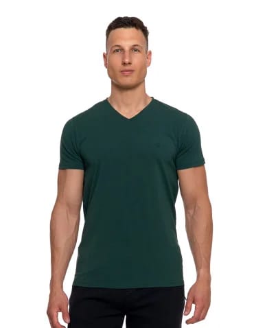Koszulki i Tank Topy - Koszulka męska bawełna Premium T-shirt dekolt w serek KHAKI - produkt 1