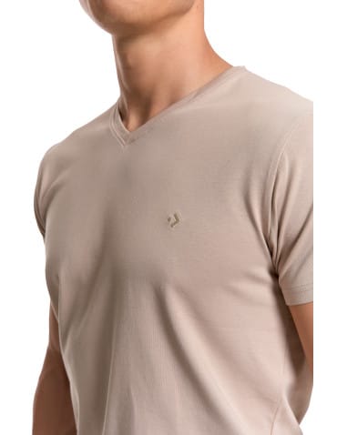 Koszulki i Tank Topy - Koszulka męska bawełna Premium T-shirt dekolt w serek BEŻOWY - produkt 4