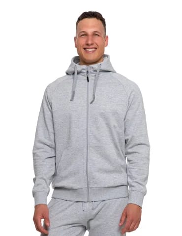 Bluzy męskie - Męska bluza dresowa z kapturem rozpinana JASNY SZARY - produkt 1