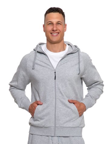 Bluzy męskie - Męska bluza dresowa z kapturem rozpinana JASNY SZARY - produkt 6