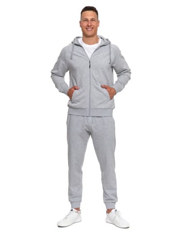 Bluzy męskie - Męska bluza dresowa z kapturem rozpinana JASNY SZARY - produkt 7