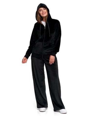 Bluzy damskie - Damska welurowa bluza z kapturem i zamkiem CZARNY - produkt 2