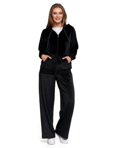 Bluzy damskie - Damska welurowa bluza z kapturem i zamkiem CZARNY - produkt 5