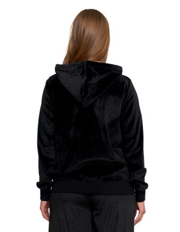 Bluzy damskie - Damska welurowa bluza z kapturem i zamkiem CZARNY - produkt 6