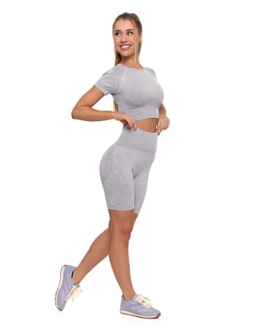 Legginsy damskie - Legginsy kolarki damskie z wysokim stanem i efektem push-up SZARY - produkt 2