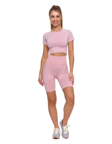 Legginsy kolarki damskie z wysokim stanem i efektem push-up - RÓŻOWY