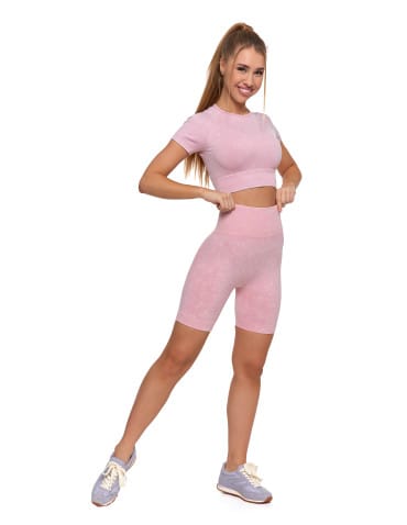 Legginsy damskie - Legginsy kolarki damskie z wysokim stanem i efektem push-up RÓŻOWY - produkt 3