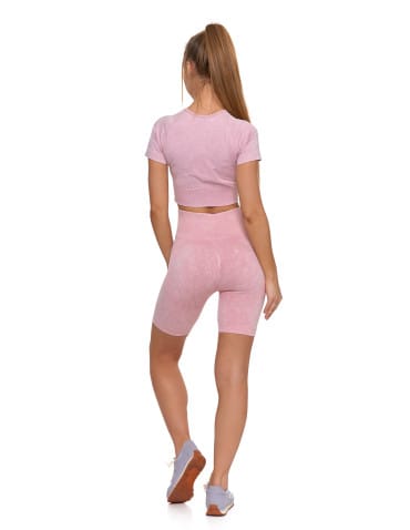 Legginsy damskie - Legginsy kolarki damskie z wysokim stanem i efektem push-up RÓŻOWY - produkt 4