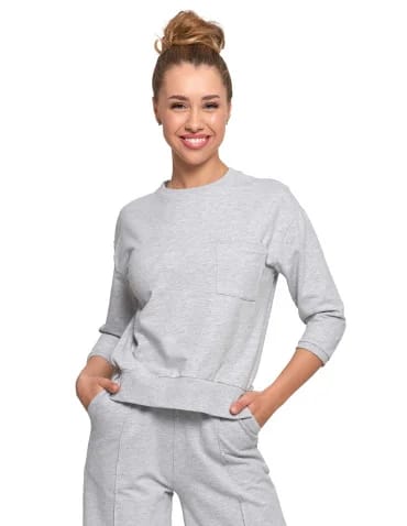 Bluzy damskie - Bluza damska z kieszonką o luźnym kroju SZARY - produkt 1