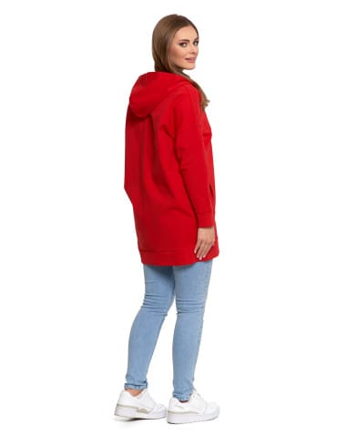 Bluzy damskie - Bluza damska dresowa długa z kapturem i zamkiem CZERWONY - produkt 9