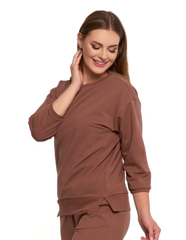 Bluzy damskie - Bluza dresowa damska z rękawem 3/4 i rozcięciem po bokach BRĄZOWY - produkt 6