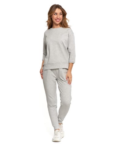 Bluzy damskie - Bluza dresowa damska z rękawem 3/4 i rozcięciem po bokach JASNY SZARY - produkt 8