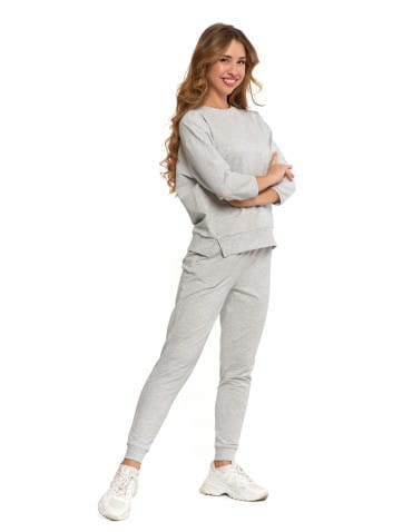 Bluzy damskie - Bluza dresowa damska z rękawem 3/4 i rozcięciem po bokach JASNY SZARY - produkt 9