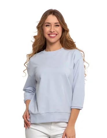 Bluzy damskie - Bluza dresowa damska z rękawem 3/4 i rozcięciem po bokach JASNY NIEBIESKI - produkt 1