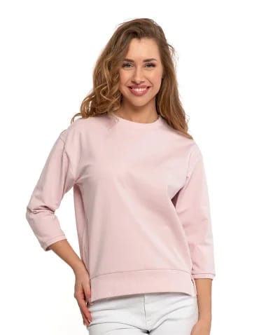 Bluzy damskie - Bluza dresowa damska z rękawem 3/4 i rozcięciem po bokach RÓŻOWY - produkt 1