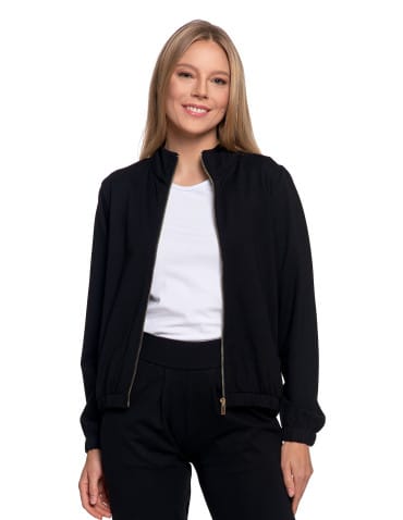 Bluzy damskie - Bluza damska ze stójką na suwak i kieszeniami CZARNY - produkt 7