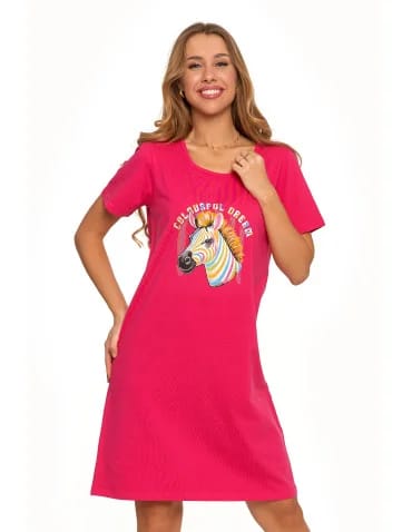 Koszule nocne - Koszula nocna damska z krótkim rękawem Plus Size z nadrukiem FUKSJA - produkt 1