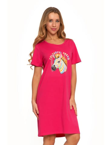 Koszule nocne - Koszula nocna damska z krótkim rękawem Plus Size z nadrukiem FUKSJA - produkt 5