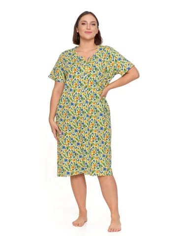 Koszule nocne - Damska koszula nocna rozpinana z krótkim rękawem Plus Size ŻÓŁTY - produkt 1