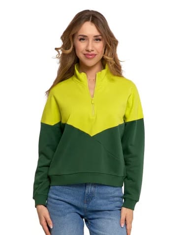 Bluzy damskie - Bluza dresowa damska z zamkiem i stójką ZIELONY - produkt 1