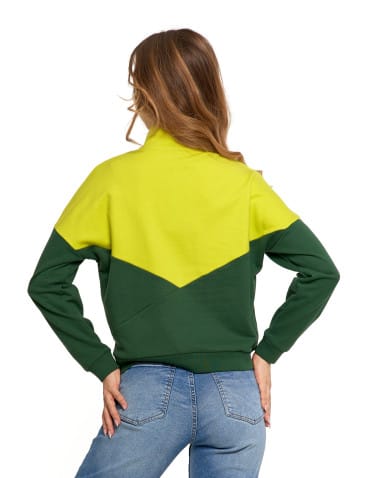 Bluzy damskie - Bluza dresowa damska z zamkiem i stójką ZIELONY - produkt 2