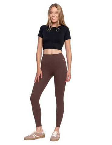 Legginsy damskie sportowe funkcyjne z wysokim stanem - MOKKA