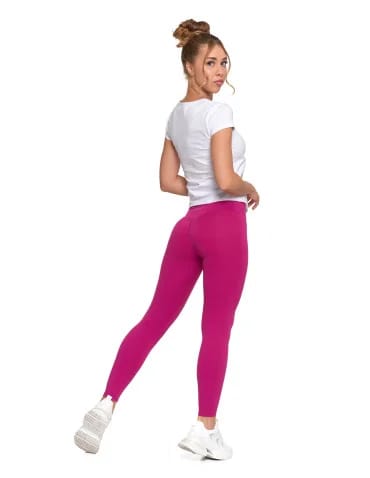 Legginsy damskie sportowe funkcyjne z wysokim stanem - FUKSJA - produkt 2
