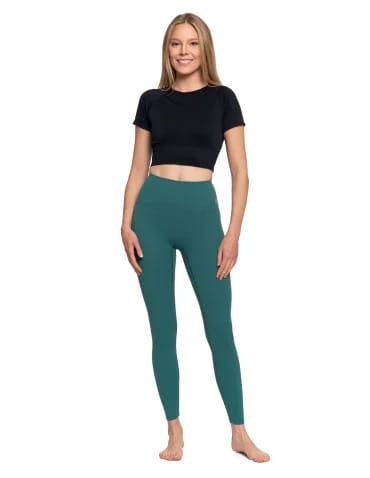 Legginsy damskie sportowe funkcyjne z wysokim stanem - ZIELONY