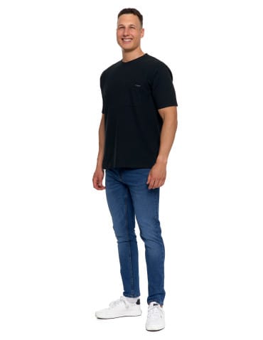 Koszulki i Tank Topy - T-shirt męski strukturalny casual z kieszonką CZARNY - produkt 7