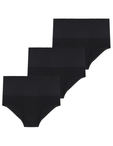 Majtki damskie maxi bikini z wysokim stanem modelujące 3-pak - CZARNY
