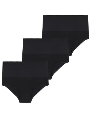 Majtki damskie maxi bikini z wysokim stanem modelujące 3-pak - CZARNY