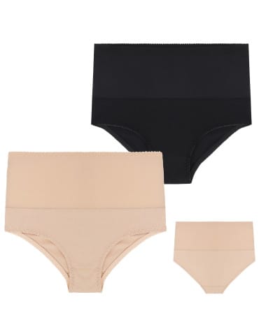 Majtki figi - Majtki damskie maxi bikini z wysokim stanem modelujące 3-pak BEŻOWY - produkt 4