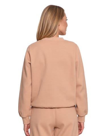 Bluzy damskie - Damska bluza dresowa ocieplana bez kaptura BEŻOWY - produkt 4