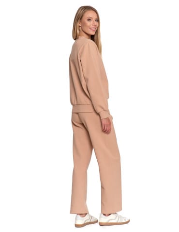 Bluzy damskie - Damska bluza dresowa ocieplana bez kaptura BEŻOWY - produkt 9