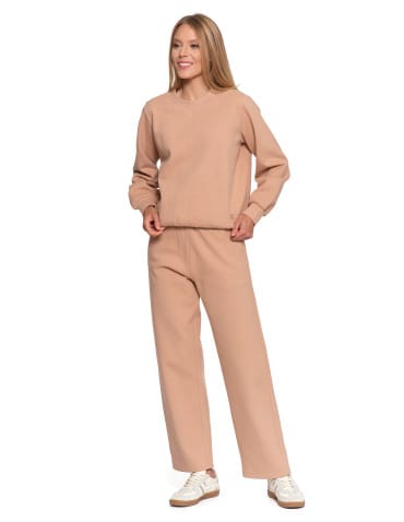 Bluzy damskie - Damska bluza dresowa ocieplana bez kaptura BEŻOWY - produkt 11