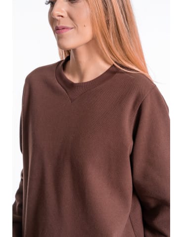 Bluzy damskie - Damska bluza dresowa ocieplana bez kaptura BRĄZOWY - produkt 7