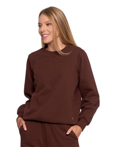 Bluzy damskie - Damska bluza dresowa ocieplana bez kaptura BRĄZOWY - produkt 8