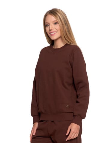 Bluzy damskie - Damska bluza dresowa ocieplana bez kaptura BRĄZOWY - produkt 9