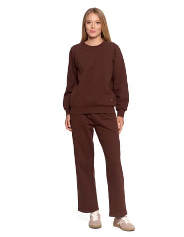 Bluzy damskie - Damska bluza dresowa ocieplana bez kaptura BRĄZOWY - produkt 10