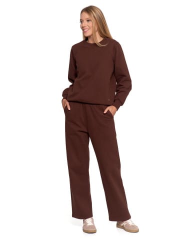 Bluzy damskie - Damska bluza dresowa ocieplana bez kaptura BRĄZOWY - produkt 13