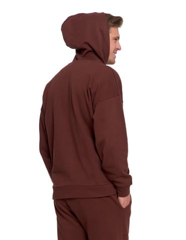 Bluzy męskie - Męska bluza dresowa z kapturem i haftem ocieplana BRĄZOWY - produkt 5