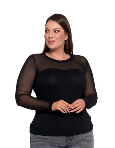 Bluzki i koszule - Elegancka bluzka damska z siateczkowymi wstawkami CZARNY - produkt 9