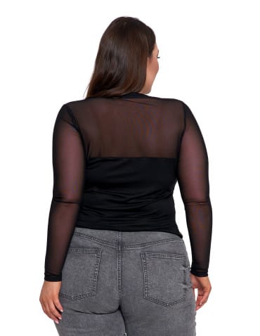 Bluzki i koszule - Elegancka bluzka damska z siateczkowymi wstawkami CZARNY - produkt 12