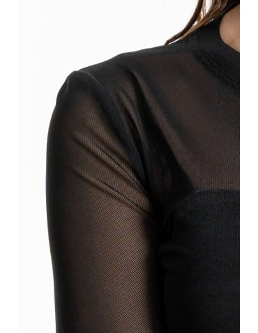 Bluzki i koszule - Elegancka bluzka damska z siateczkowymi wstawkami CZARNY - produkt 13