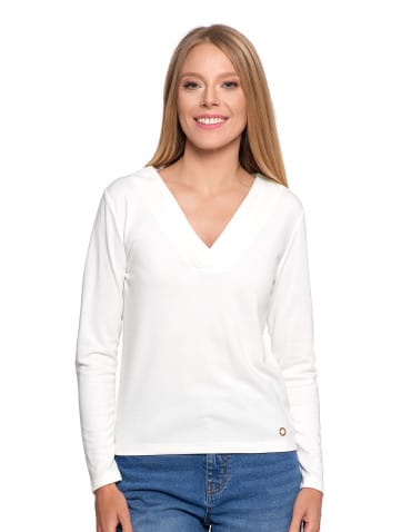 Bluzka damska z długim rękawem z ozdobnym dekoltem V