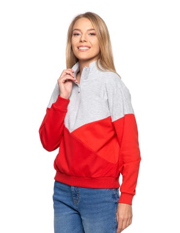 Bluzy damskie - Bluza dresowa damska z zamkiem i stójką CZERWONY - produkt 2