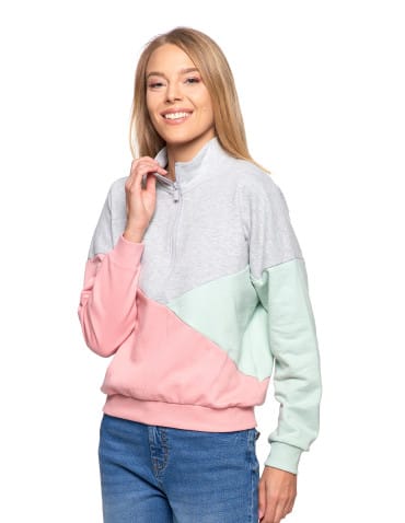 Bluzy damskie - Bluza dresowa damska z zamkiem i stójką RÓŻOWY - produkt 5