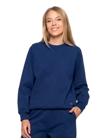 Bluzy damskie - Damska bluza dresowa ocieplana bez kaptura GRANATOWY - produkt 8